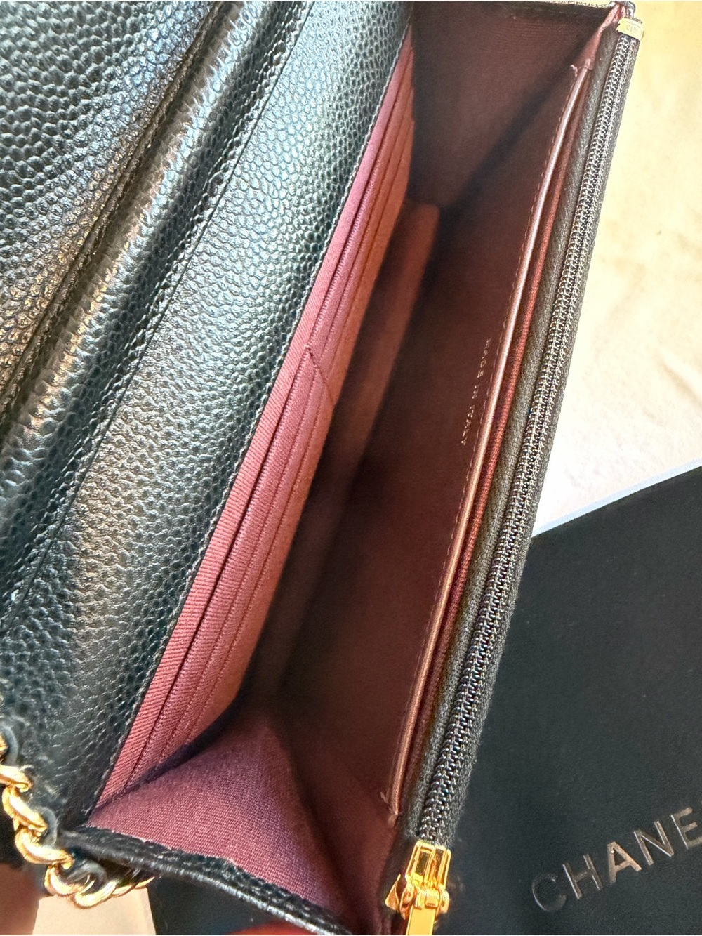 βSOLDβ CHANEL Black Quilted Caviar Leather Wallet On Chain with Gold Hardware - Picture 11 of 12